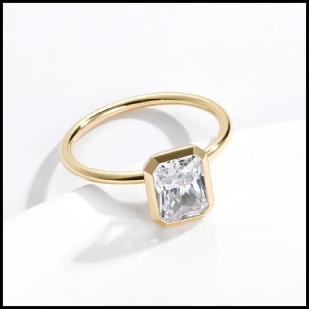 14K Yellow Gold 2 CT Moissanite Radiant Cut Ring Solitaire 925 Sterling Silver